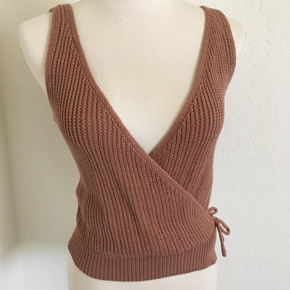 Moon and Madison Knit Crochet Wrap Top w/ Side Tie Blush Mauve Small